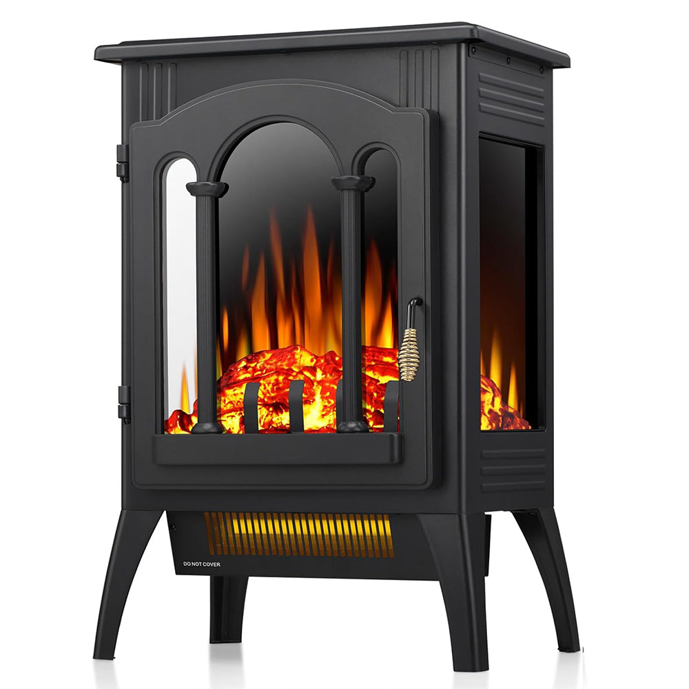 ZAFRO Electric Fireplace Stove, Freestanding Electric Fireplace Heater with Adjustable Flame Brightness, Overheating Protection, 1000W/1500W, for Living Room, Bedroom