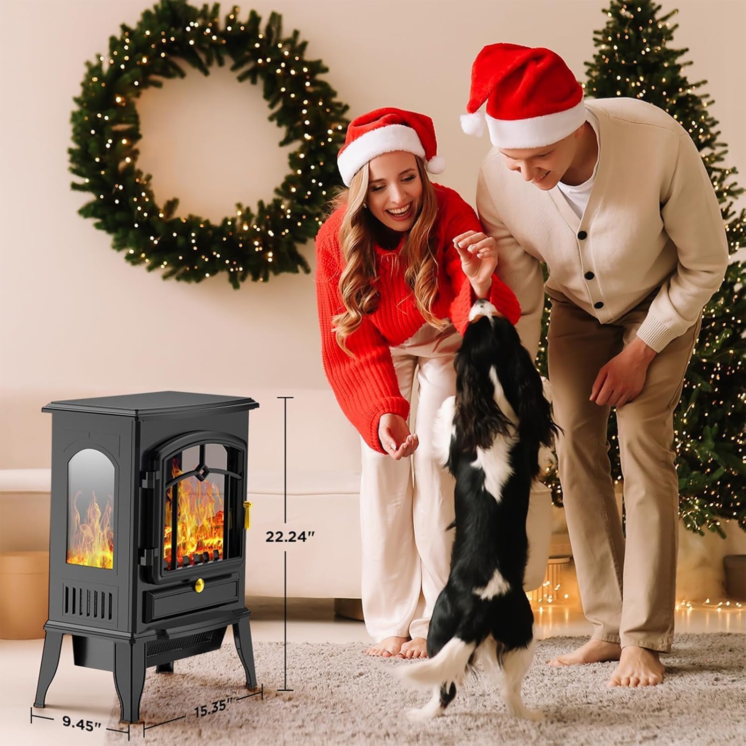 ZAFRO Freestanding Electric Fireplace Stove, Small Electric Fireplace Heater with Thermostat Control, 3D Realistic Flame,1000W/1500W & Overheating Protection