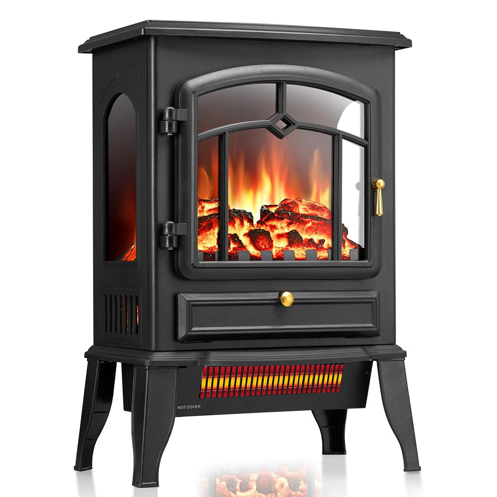 ZAFRO Freestanding Electric Fireplace Stove, Small Electric Fireplace Heater with Thermostat Control, 3D Realistic Flame,1000W/1500W & Overheating Protection
