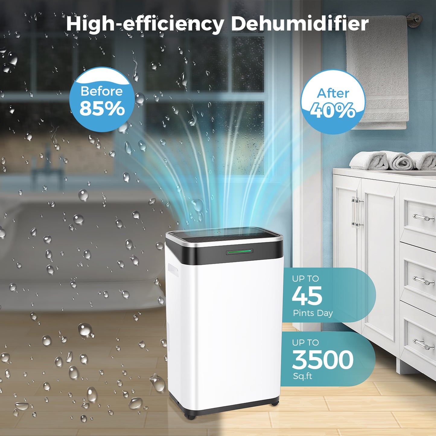 ZAFRO 45 Pints Dehumidifier for Home/Basement/Large Room with Drain Hose