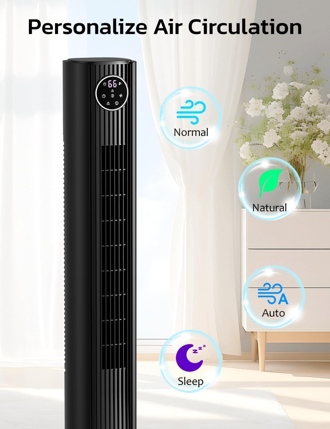 ZAFRO 36-Inch Oscillating Tower Fan with 4 Modes, 3 Speeds & 12H Timer