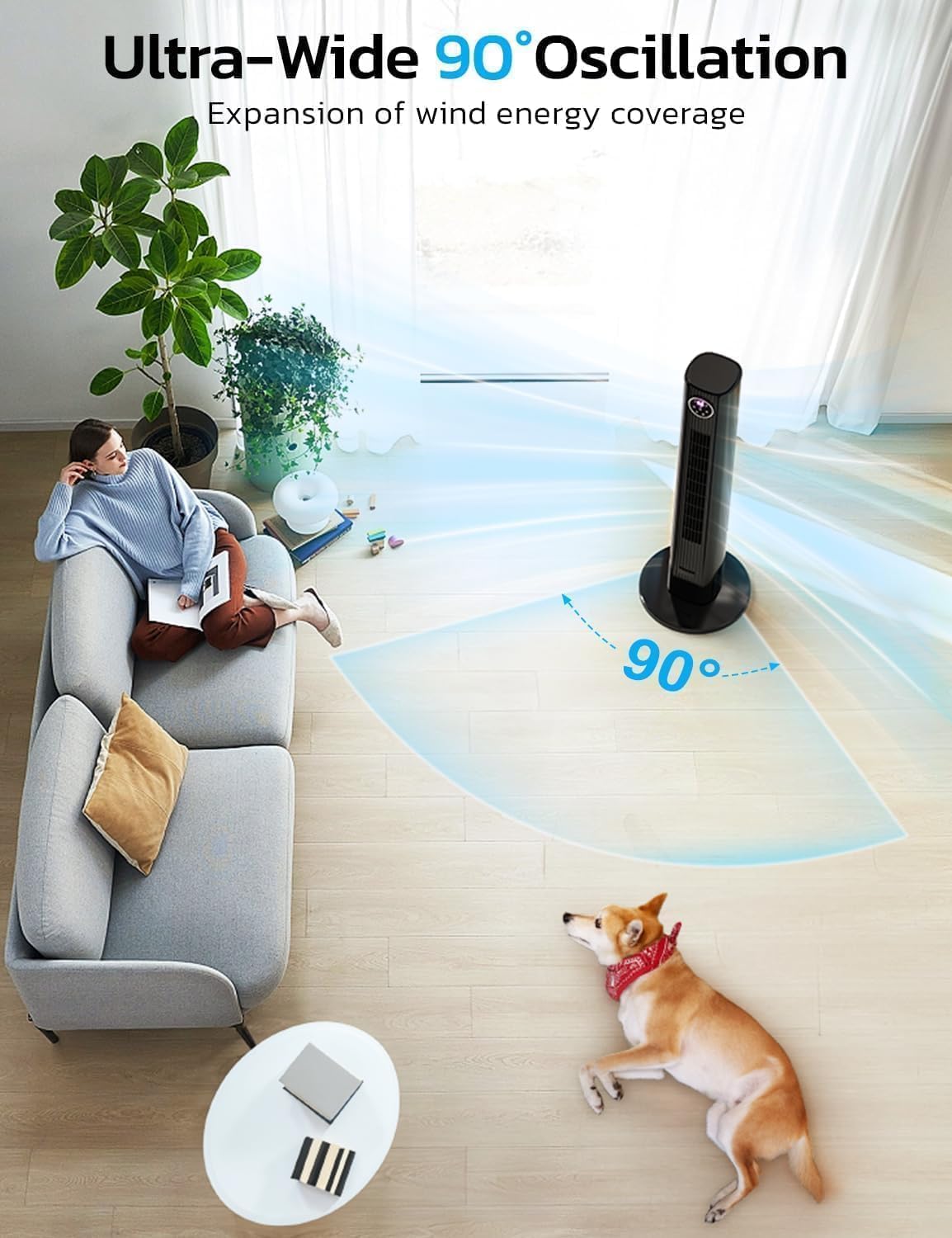 ZAFRO 36-Inch Oscillating Tower Fan with 4 Modes, 3 Speeds & 12H Timer