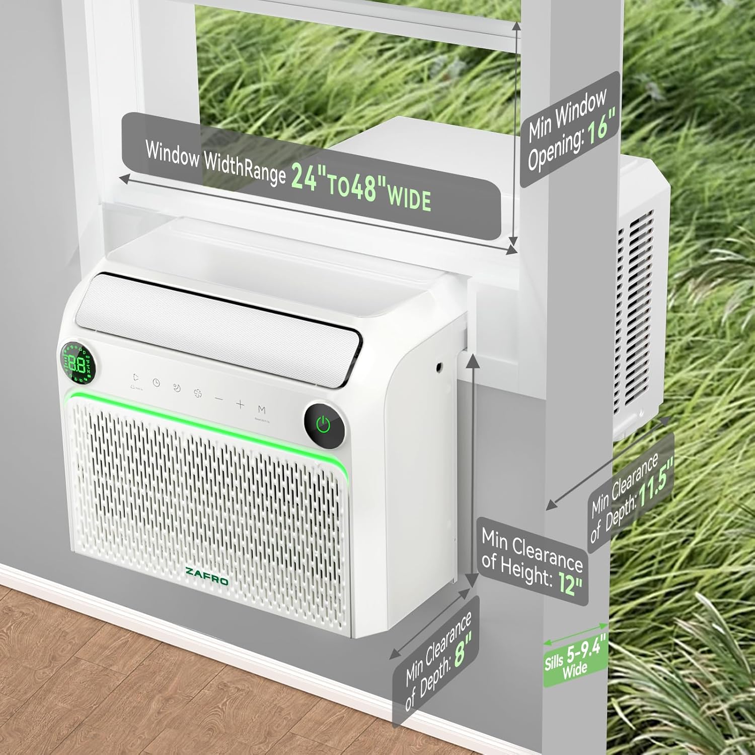 ZAFRO 10,000 BTU U-Shaped Smart Inverter Window Air Conditioner Cools Up To 450 sq. ft.