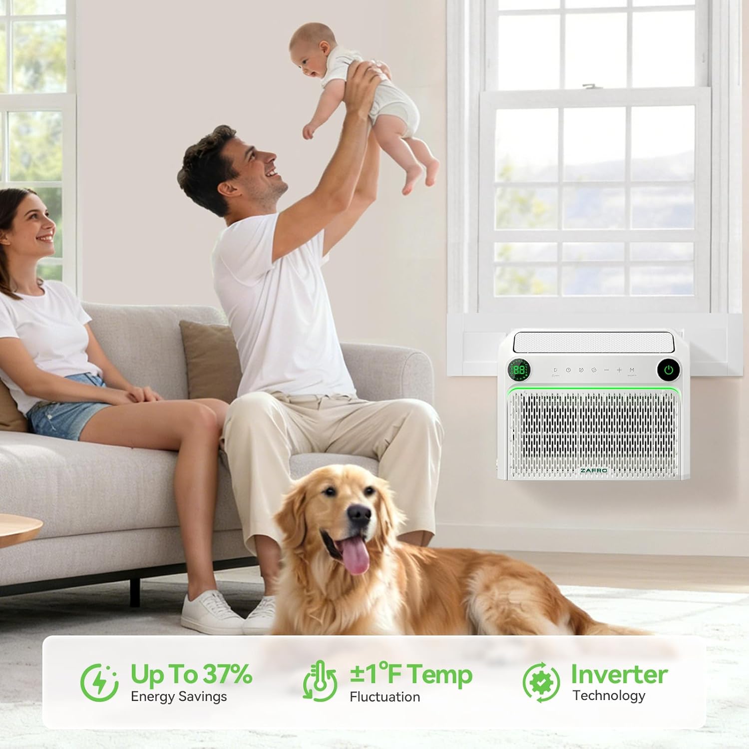 ZAFRO 10,000 BTU U-Shaped Smart Inverter Window Air Conditioner Cools Up To 450 sq. ft.