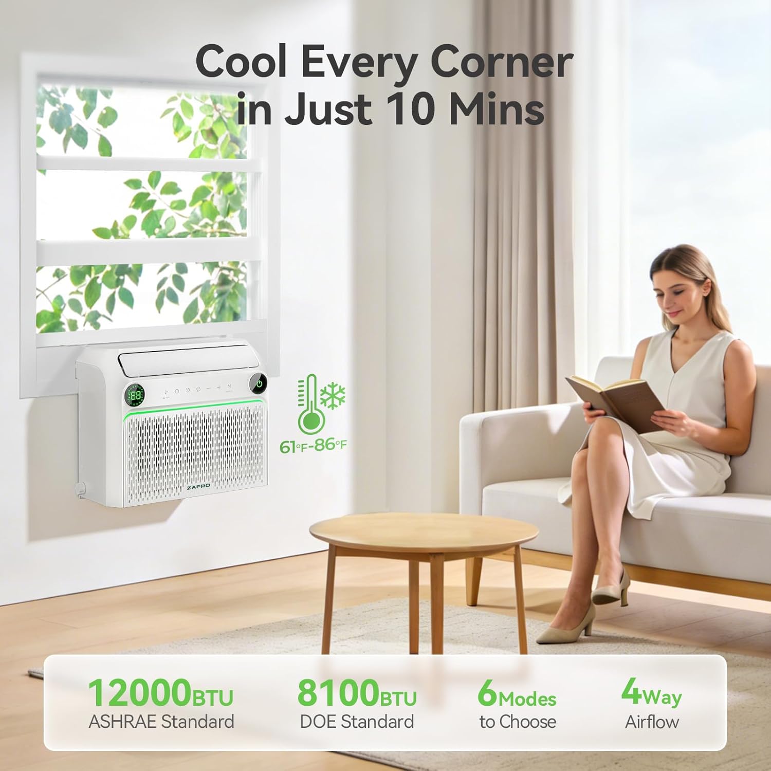 ZAFRO 12,000 BTU U-Shaped Smart Inverter Window Air Conditioner Cools Up To 550 sq. ft.