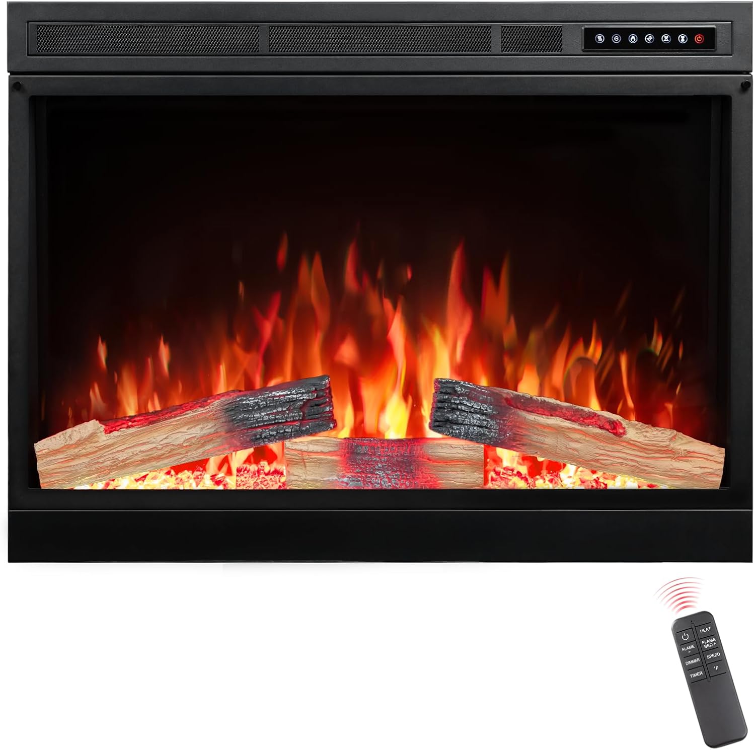 ZAFRO 35" /38"  Electric Fireplace Insert with Realistic Flame & Logs, Remote Control, Recessed Fireplace with Auto Color Adjustable Flame, 8H Timer, 750/1500W Heater