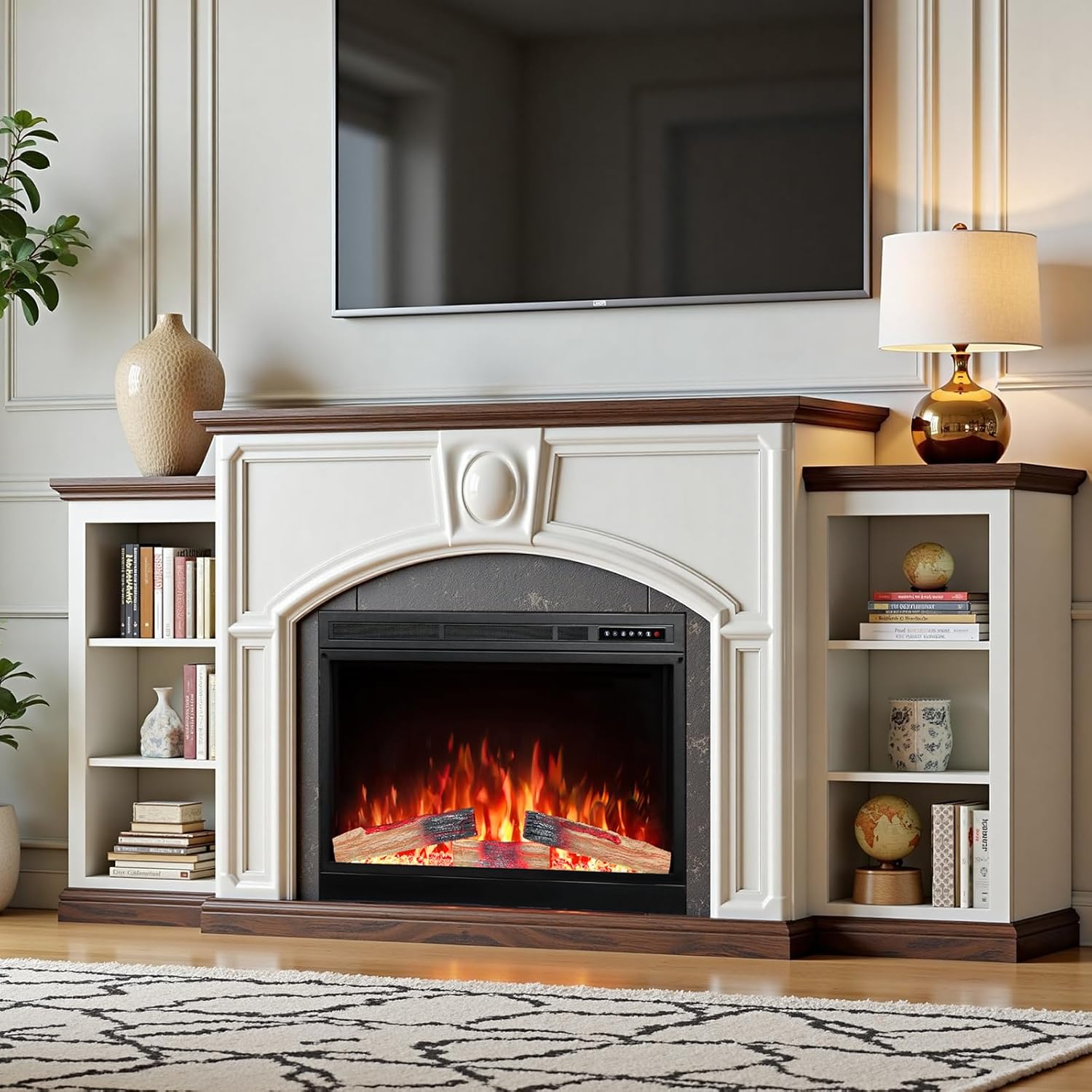 ZAFRO 35" /38"  Electric Fireplace Insert with Realistic Flame & Logs, Remote Control, Recessed Fireplace with Auto Color Adjustable Flame, 8H Timer, 750/1500W Heater