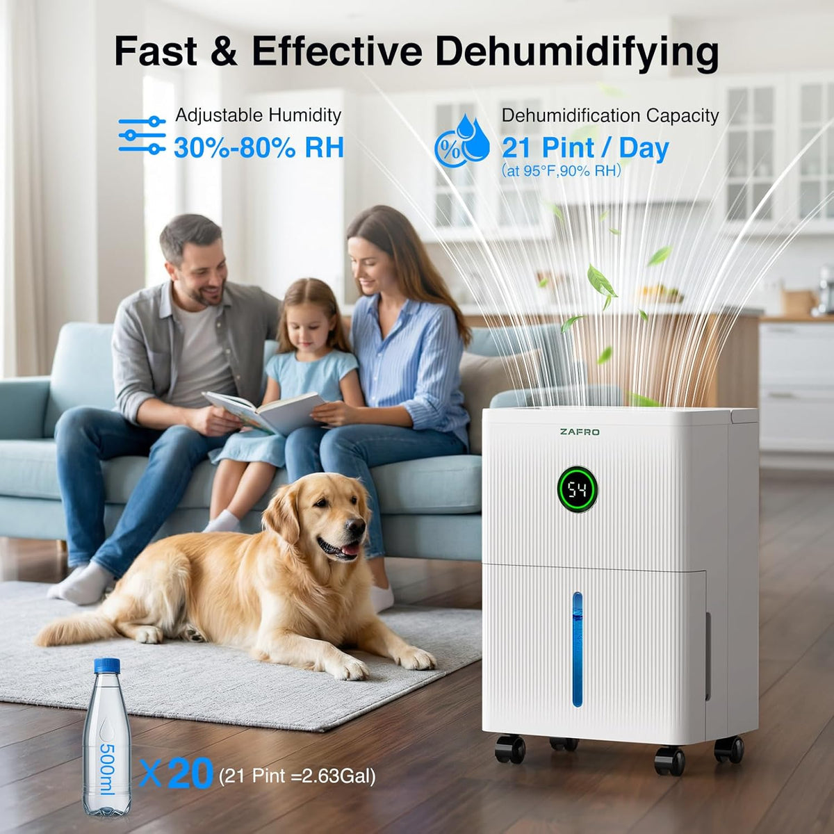 ZAFRO 21 Pint Dehumidifier for Home & Basement, Covers Up to 1,600 sq. ft.