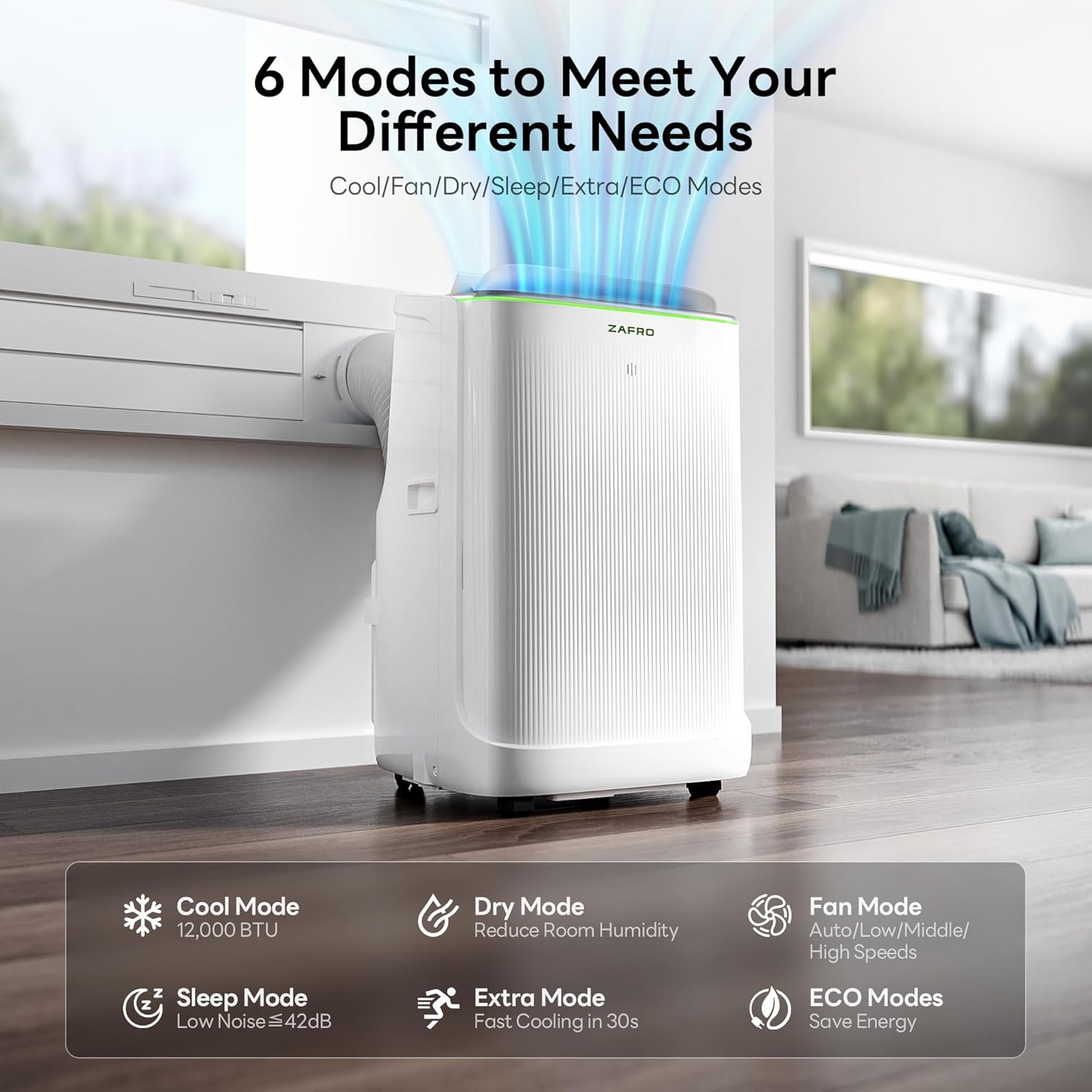 ZAFRO 12,000 BTU (8,000 BTU SACC) Dual Hose Smart Inverter Portable Air Conditioner Cools Up To 400 sq. ft.