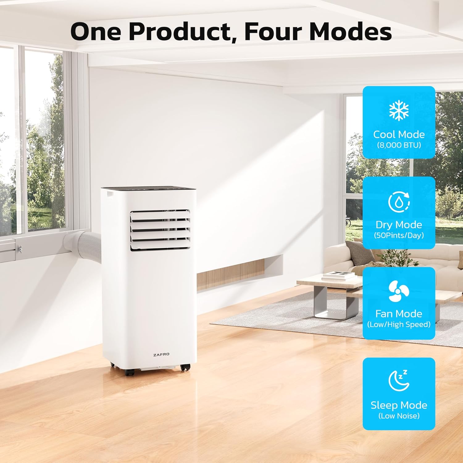 ZAFRO 8,000 BTU Portable Air Conditioner Cools Up To 250 sq. ft.