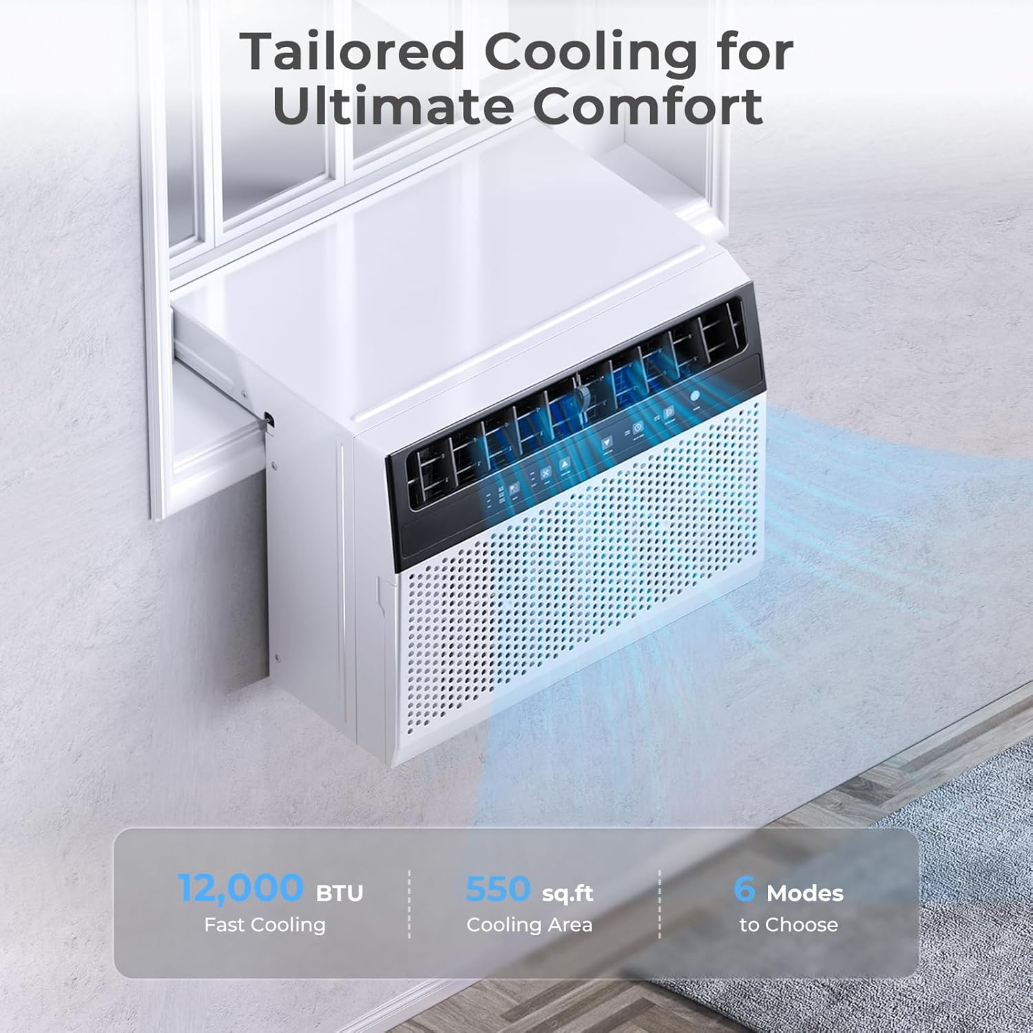 ZAFRO 12,000 BTU U-Shaped Window Air Conditioner Cools Up To 550 Sq. ft.