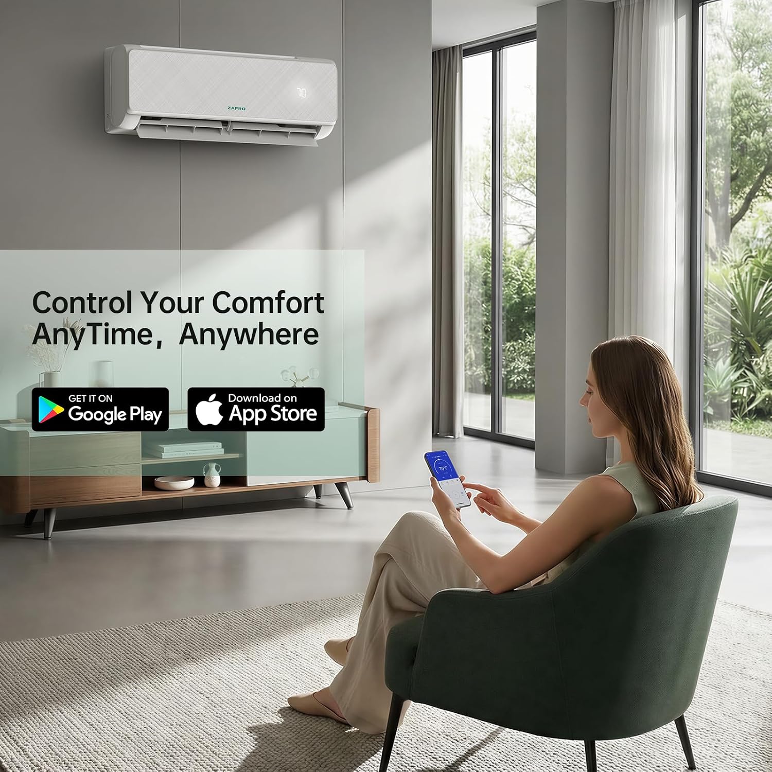 ZAFRO 12,000 BTU WiFi Mini Spilt Air Conditioner with Heat Pump, 22 SEER2, 115V