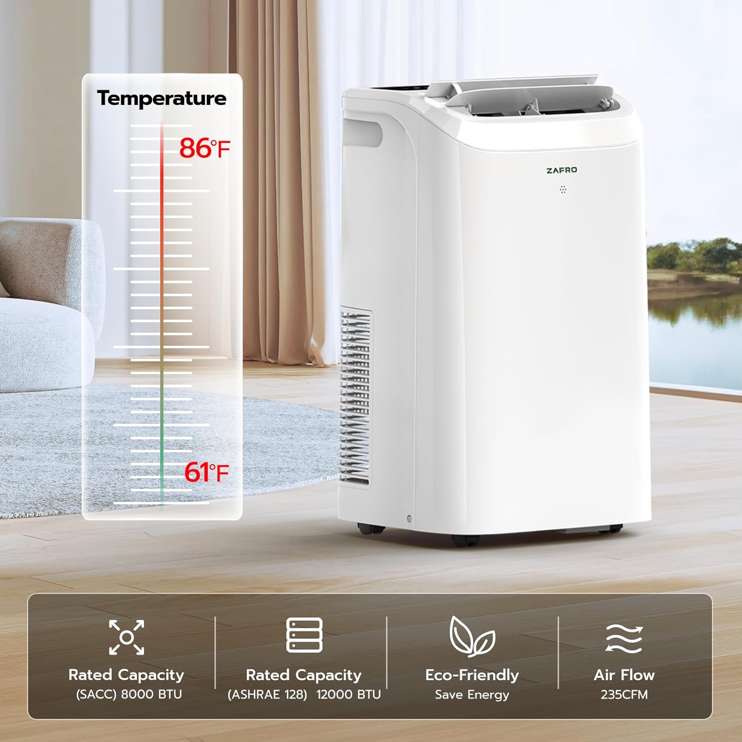 ZAFRO 12,000 BTU (8,000 BTU SACC) Smart WiFi Portable Air Conditioner Cools Up To 400 sq. ft.