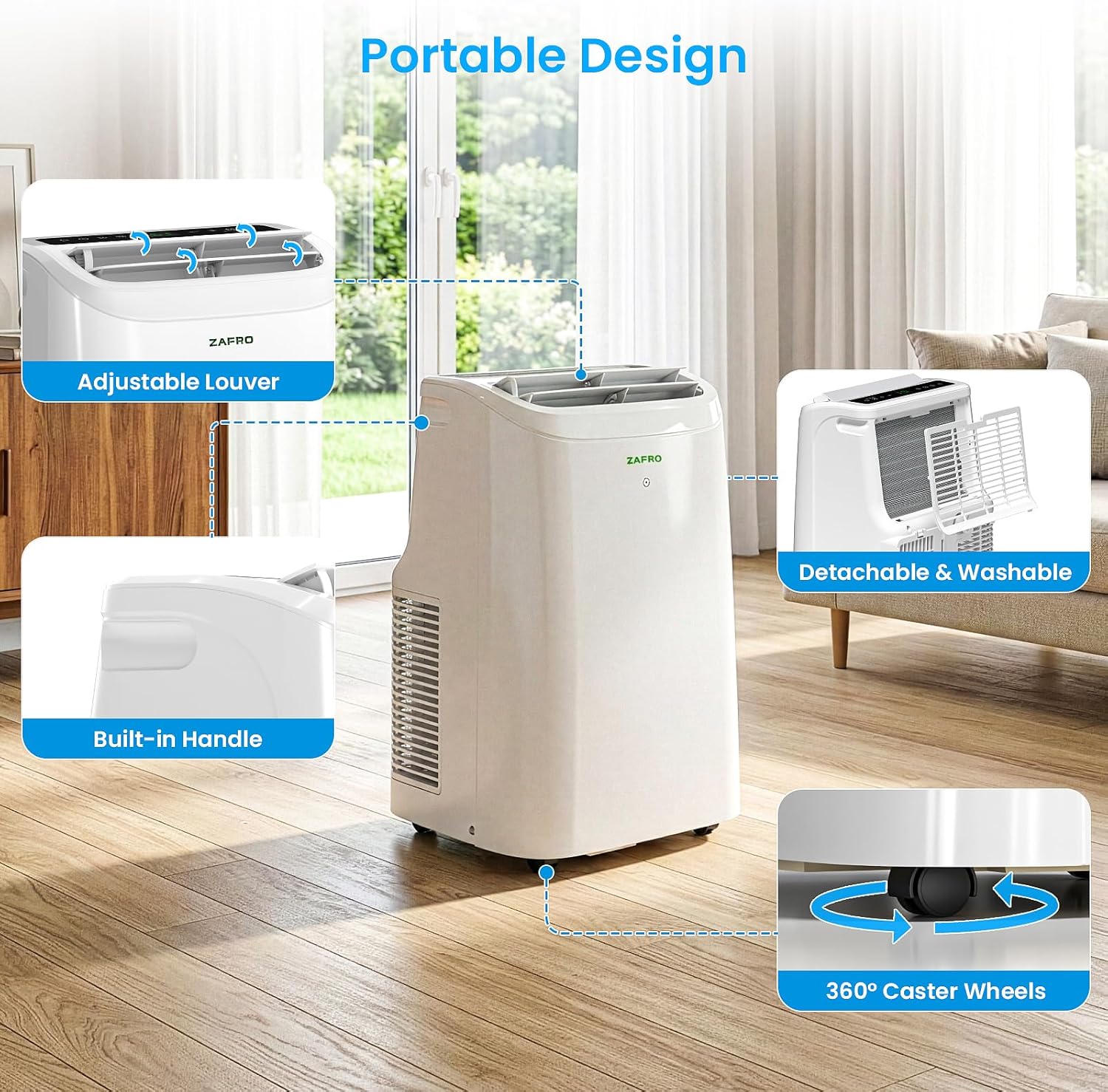 ZAFRO 10,000 BTU (6,000 BTU SACC) Smart Portable Air Conditioner Cools Up To 250 sq. ft.