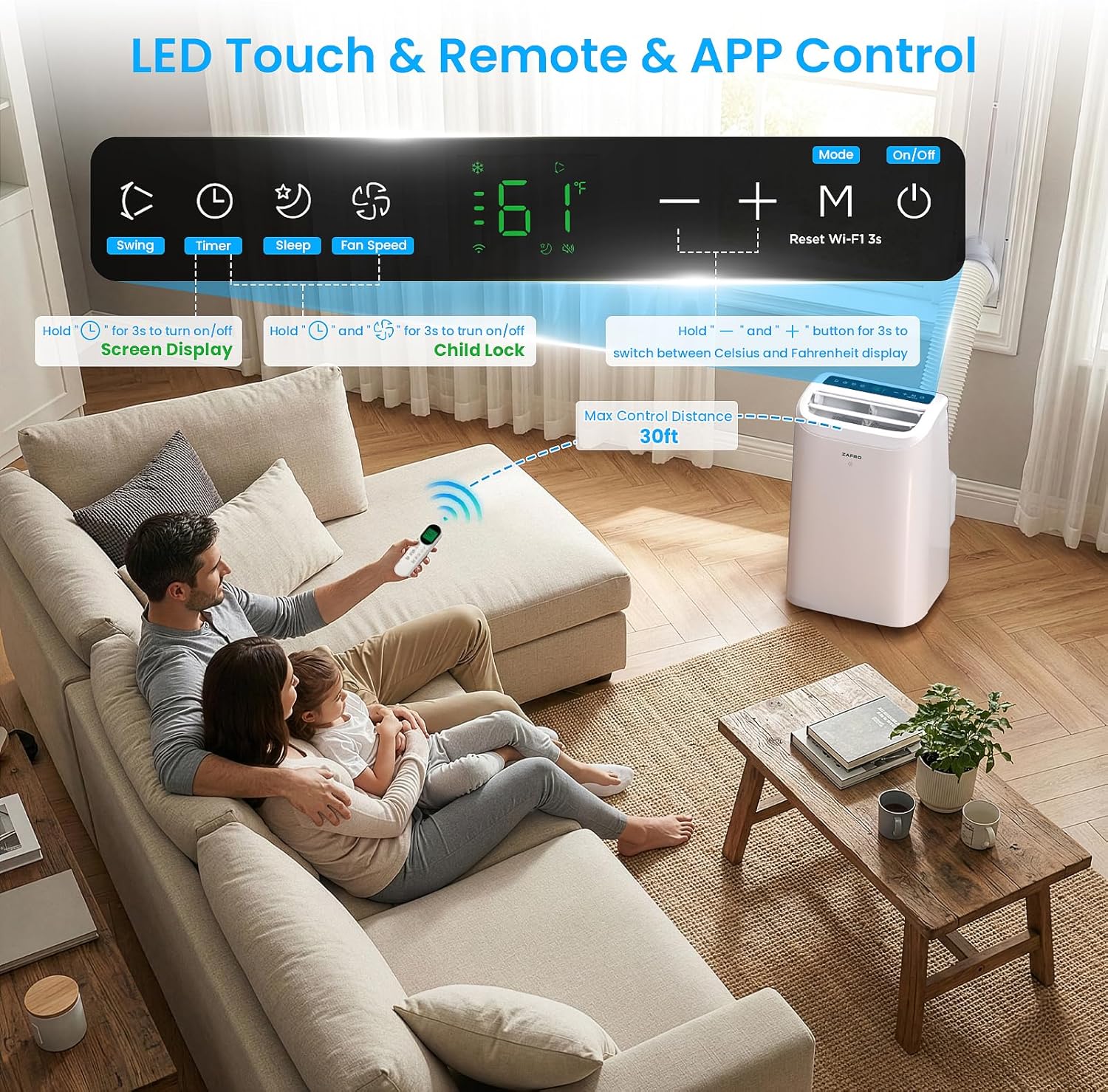 ZAFRO 10,000 BTU (6,000 BTU SACC) Smart Portable Air Conditioner Cools Up To 250 sq. ft.
