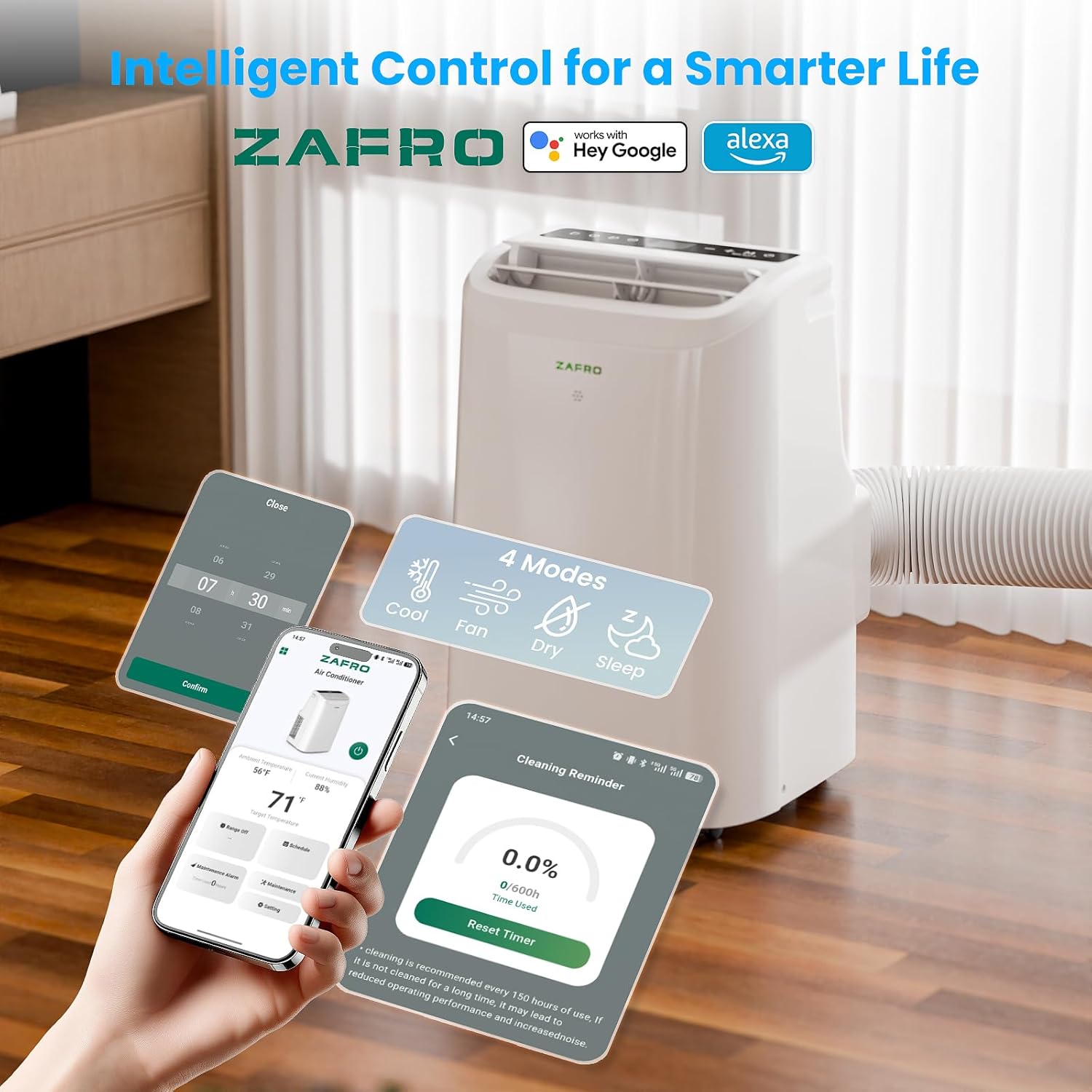ZAFRO 10,000 BTU (6,000 BTU SACC) Smart Portable Air Conditioner Cools Up To 250 sq. ft.