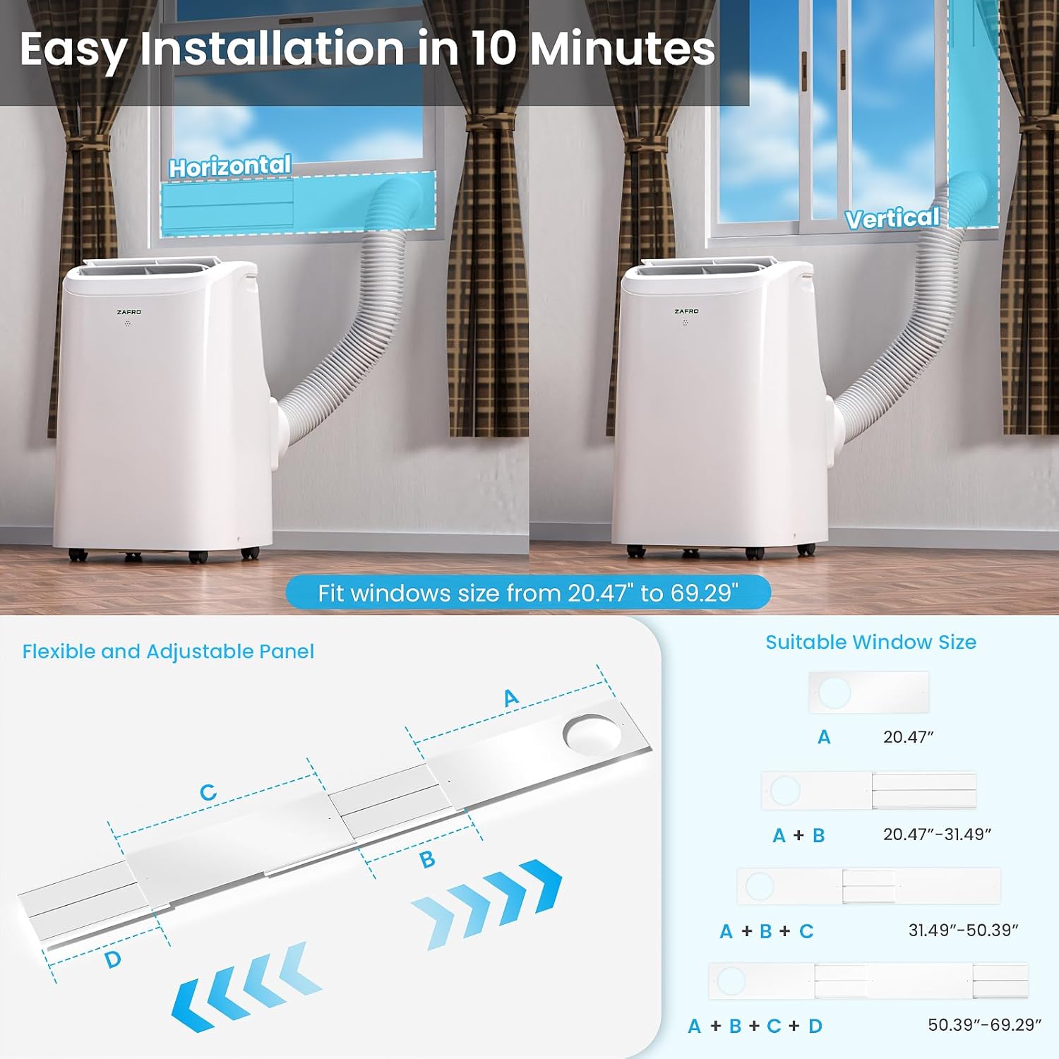 ZAFRO 10,000 BTU (6,000 BTU SACC) Smart Portable Air Conditioner Cools Up To 250 sq. ft.