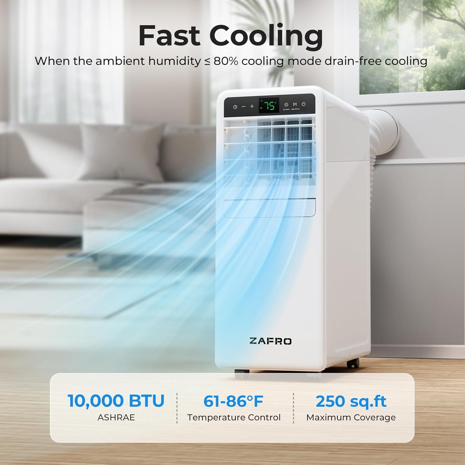 ZAFRO 10,000 BTU (6,000 BTU SACC) Smart WiFi Portable Air Conditioner Cools Up To 250 sq. ft.