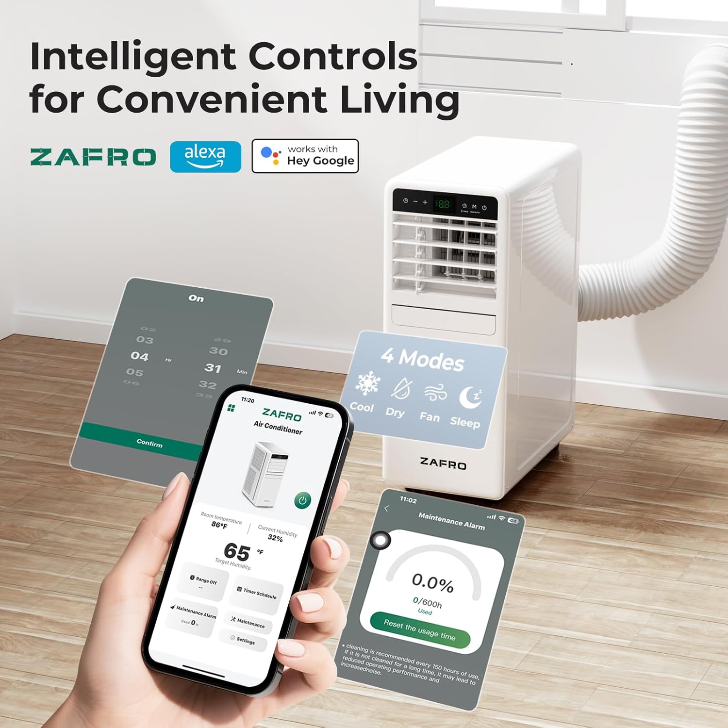 ZAFRO 10,000 BTU (6,000 BTU SACC) Smart WiFi Portable Air Conditioner Cools Up To 250 sq. ft.