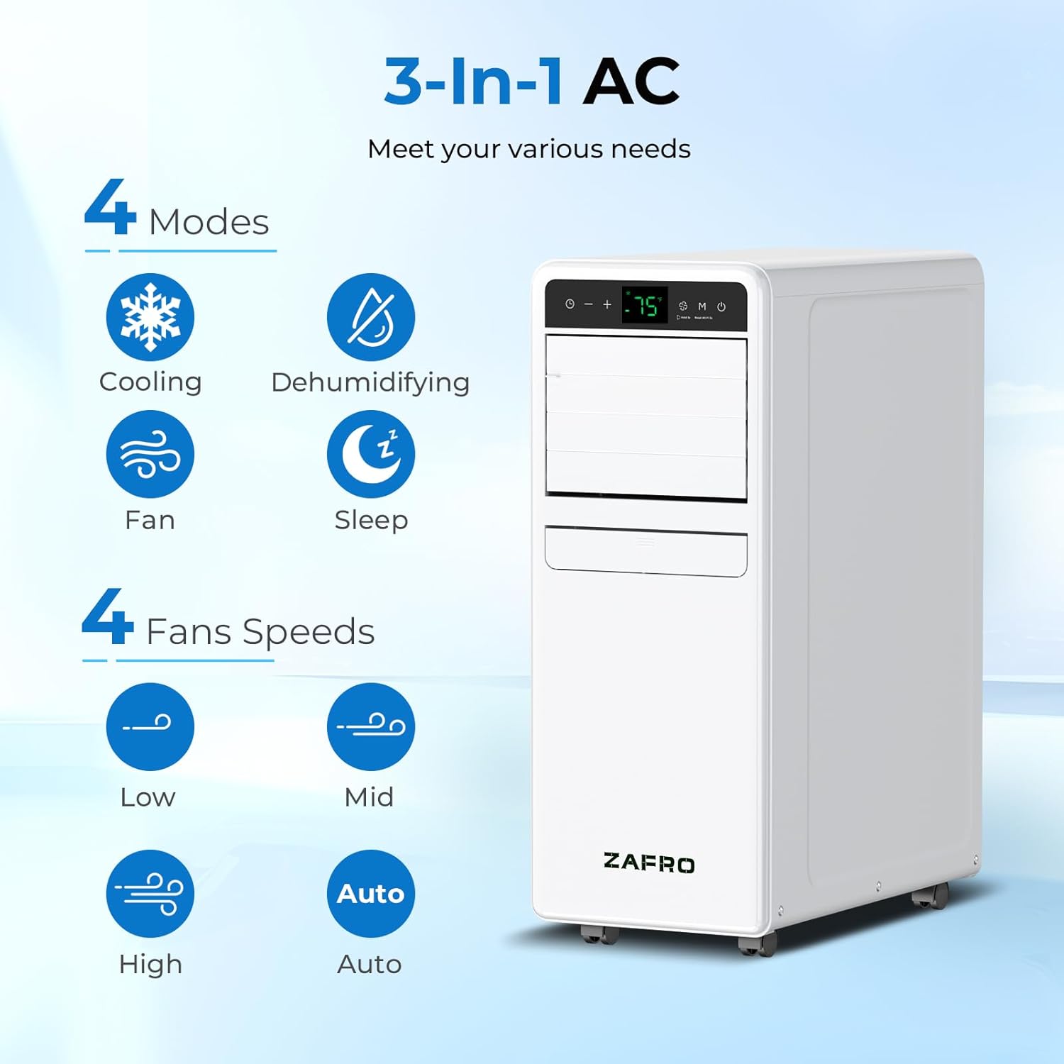 ZAFRO 12,000 BTU (8,000 BTU SACC) Smart WiFi Portable Air Conditioner Cools Up To 270 sq. ft.