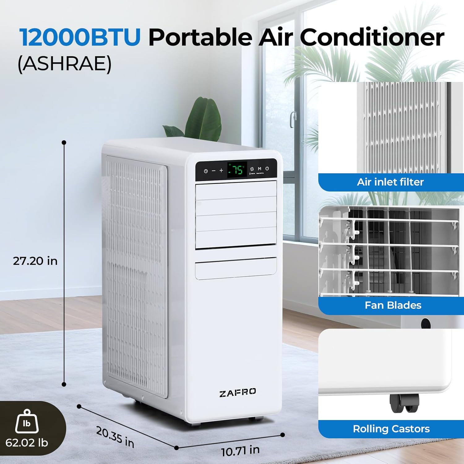 ZAFRO 12,000 BTU (8,000 BTU SACC) Smart WiFi Portable Air Conditioner Cools Up To 270 sq. ft.