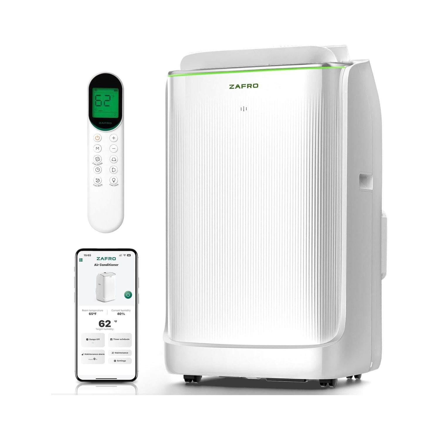 ZAFRO 14,000 BTU Dual Hose Inverter Smart WiFi Portable Air Conditioner Cools Up To 500 sq. ft.