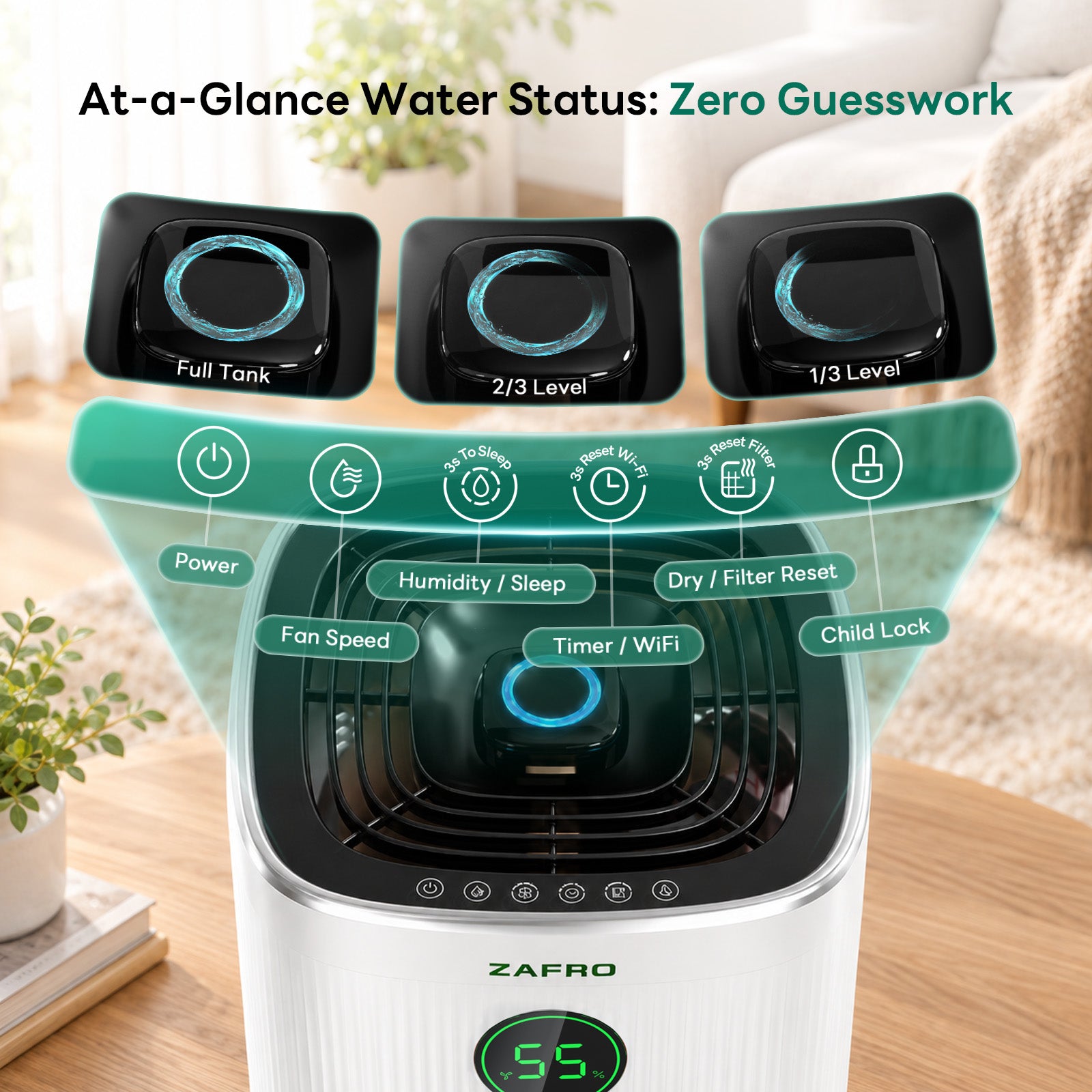 ZAFRO Helivap 450 Smart Mist-Free Evaporative Humidifier