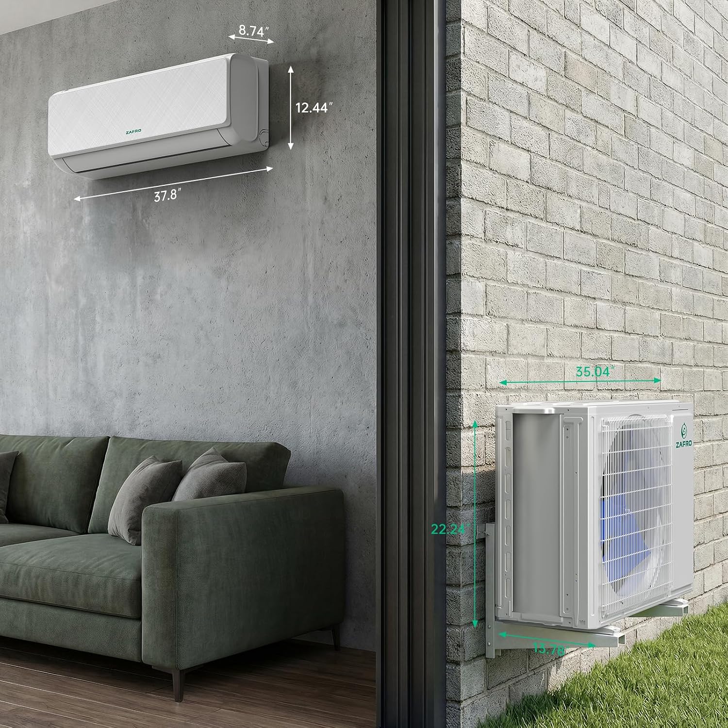 ZAFRO 18,000 BTU WiFi Mini Split Air Conditioner with Heat Pump, 19 SEER2, 208~230V