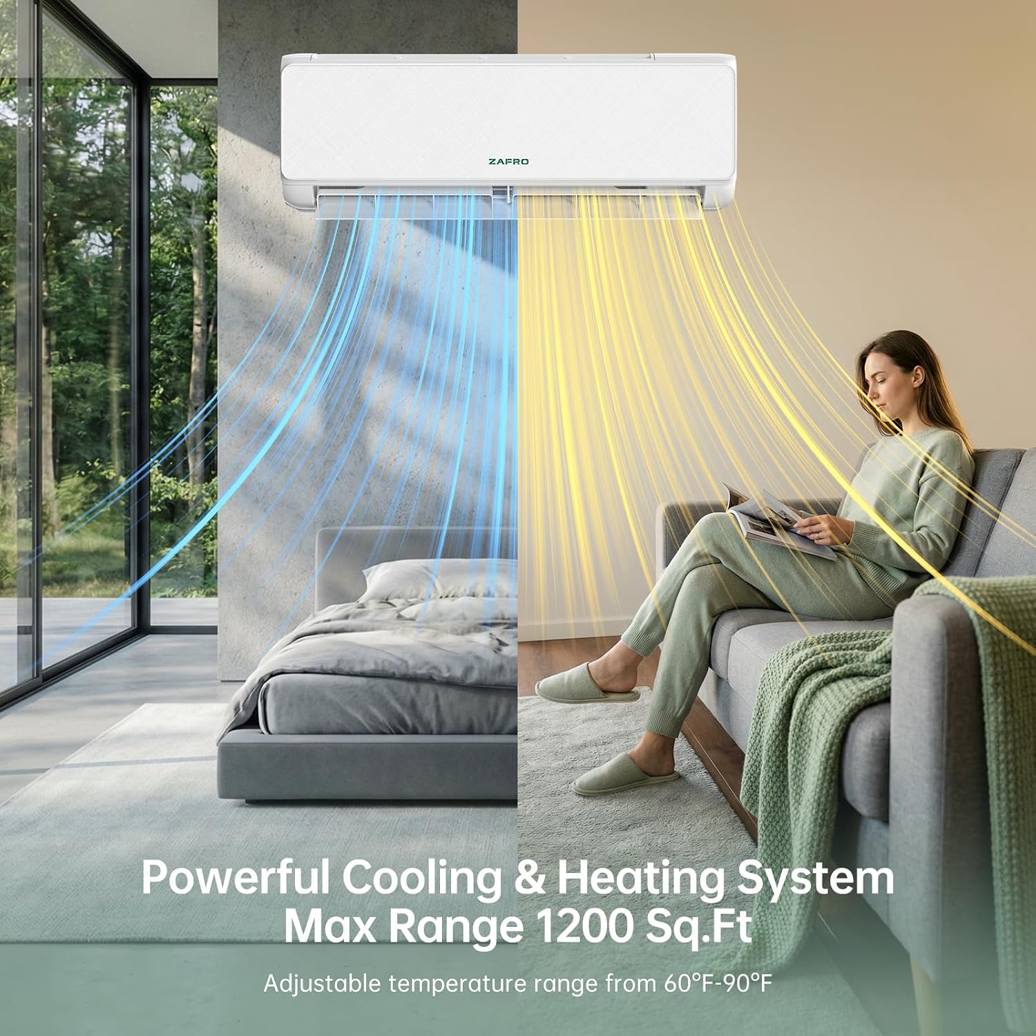 ZAFRO 18,000 BTU WiFi Mini Split Air Conditioner with Heat Pump, 19 SEER2, 208~230V