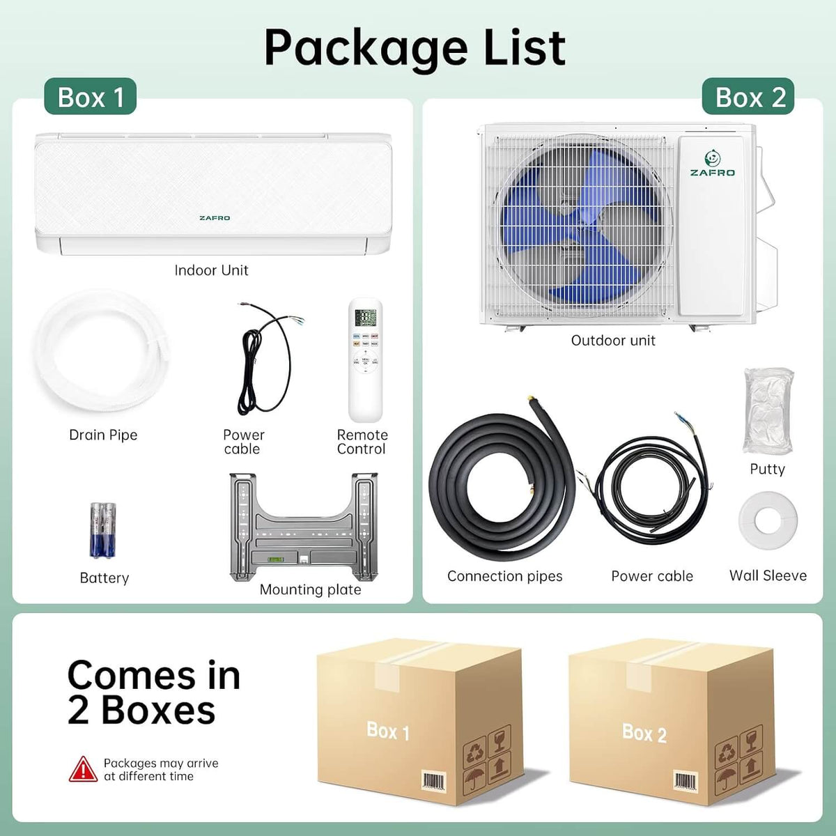 ZAFRO 9,000 BTU WiFi Mini Split Air Conditioner with Heat Pump, 20.5 SEER2, 115V