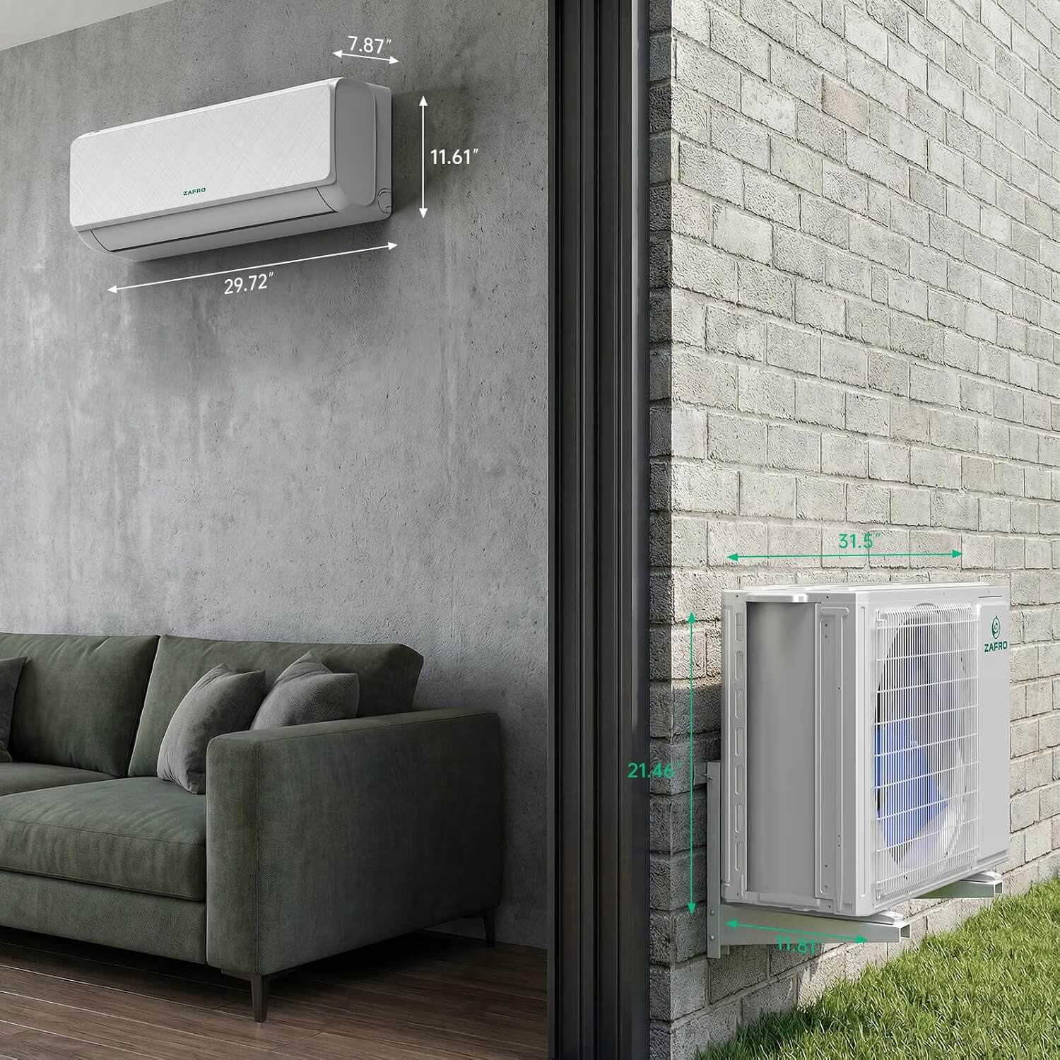 ZAFRO 9,000 BTU WiFi Mini Split Air Conditioner with Heat Pump, 20.5 SEER2, 115V