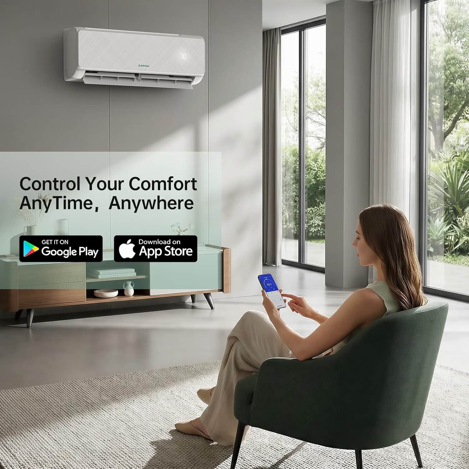 ZAFRO 9,000 BTU WiFi Mini Split Air Conditioner with Heat Pump, 20.5 SEER2, 115V